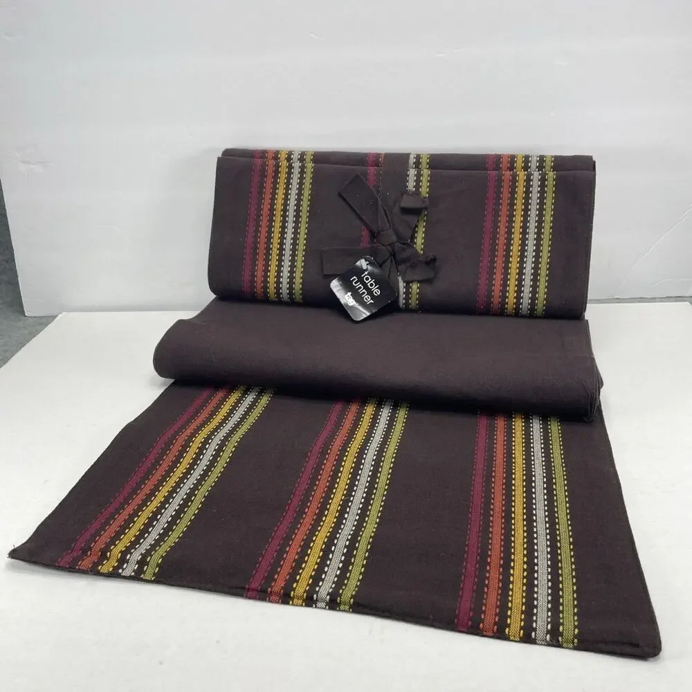 '04 TAG Table Runners (2) Brown Multi Stripe Green Yellow Orange Maroon 14.5
